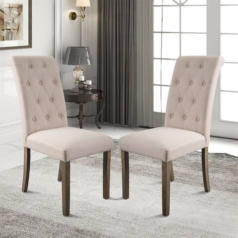 Beige Tufted Solid Wood Set of 2 Dining Chair