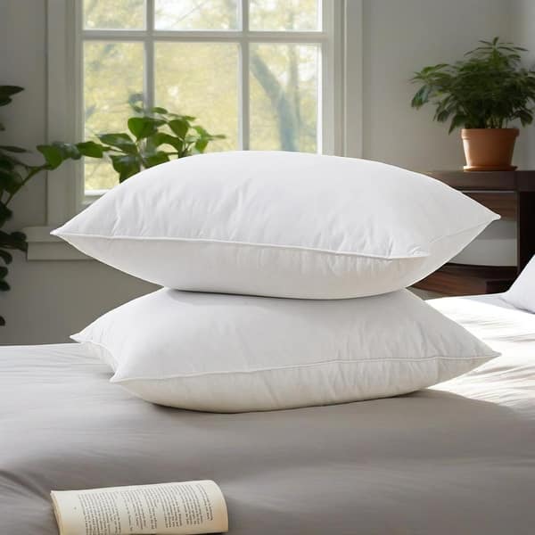 2 Pack Hotel Quality Goose Feather Bed Pillows for Side & Back Sleepers - Medium-Soft - Standard