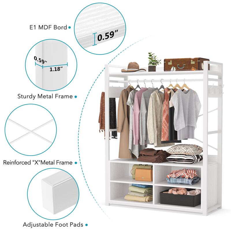 Wooden clothing closet freestanding closet garment rack with shelf On