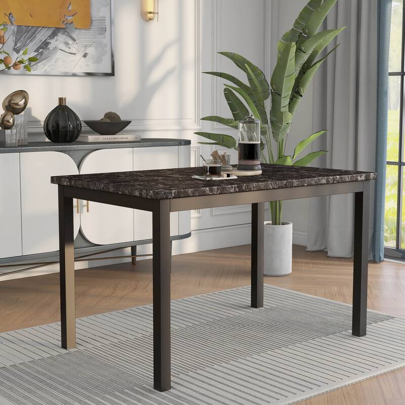 DH BASIC Modern Black 48" Faux Marble Dining Table by Denhour - Black