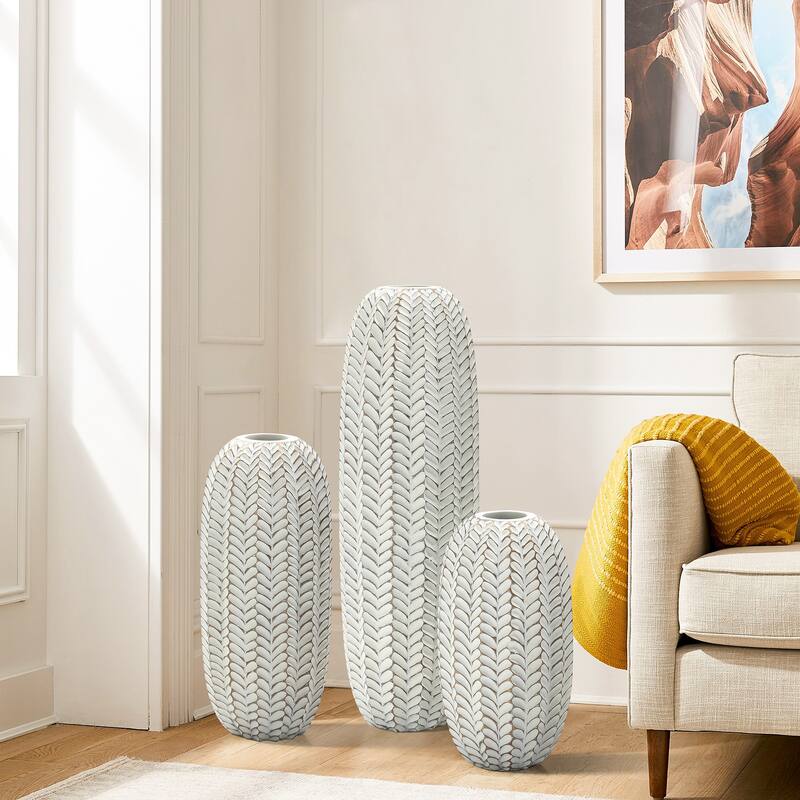 Modern White with Gold Geometric Pattern Polyresin Vase