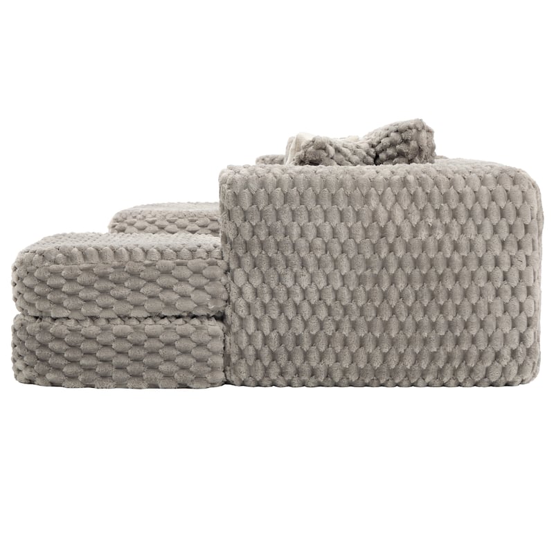 Modular Sectional Sofa with Bubble Velvet Upholstery, 2 Movable Ottomans and 4 Throw Pillows for Living Room