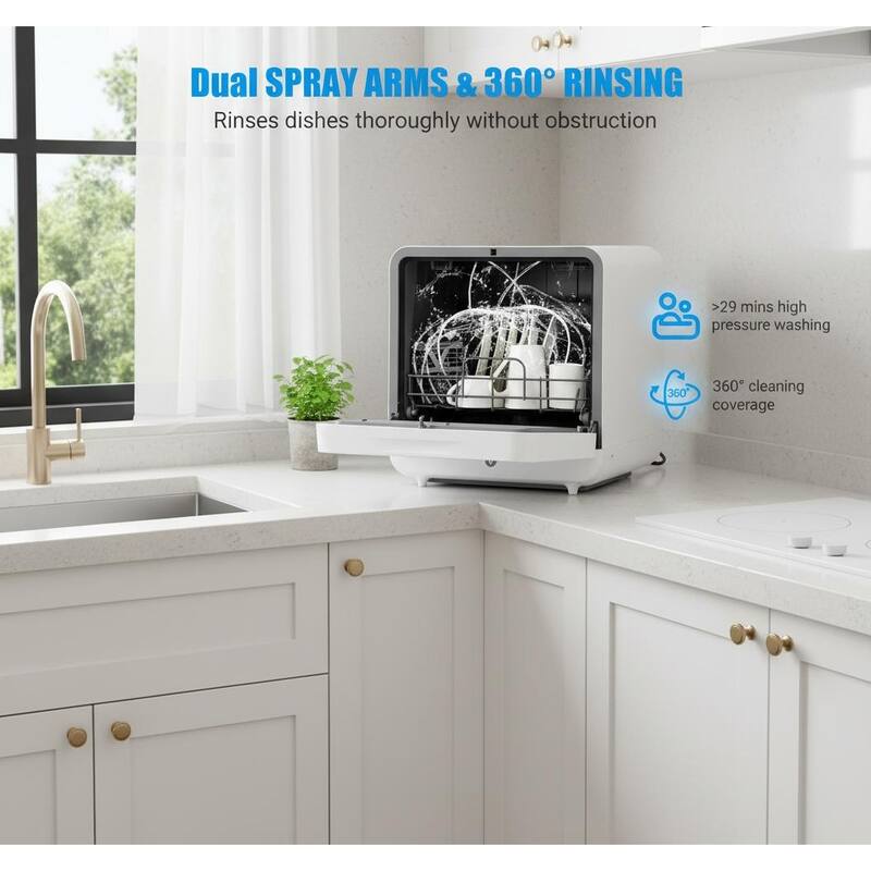 Portable Dishwasher Countertop, 6 Washing Programs, with LED Display & Touch Control