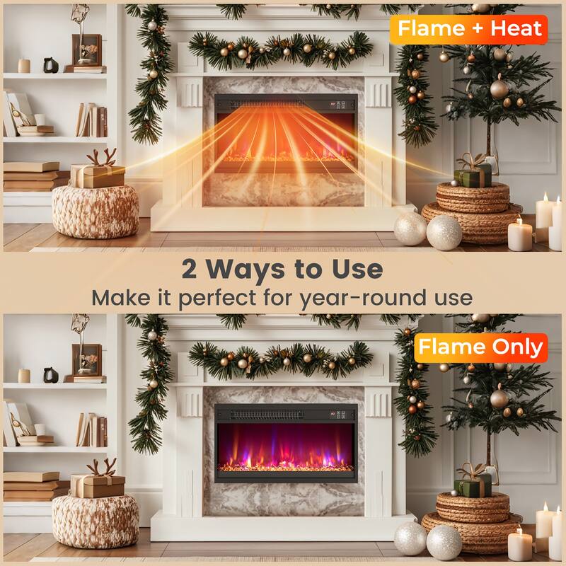Gymax 23'' Electric Fireplace Insert Recessed 1500W Fireplace Heater