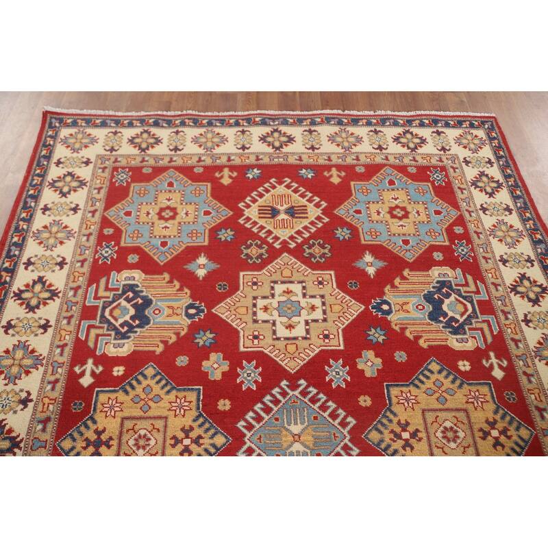 Red Traditional Kazak Area Rug Handmade Wool Carpet - 5'6" x 7'7"