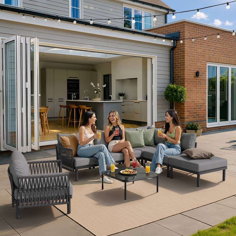 Outdoor Patio Aluminum PE Rattan Free Combination Sectional Sofa Conversation Seating Set