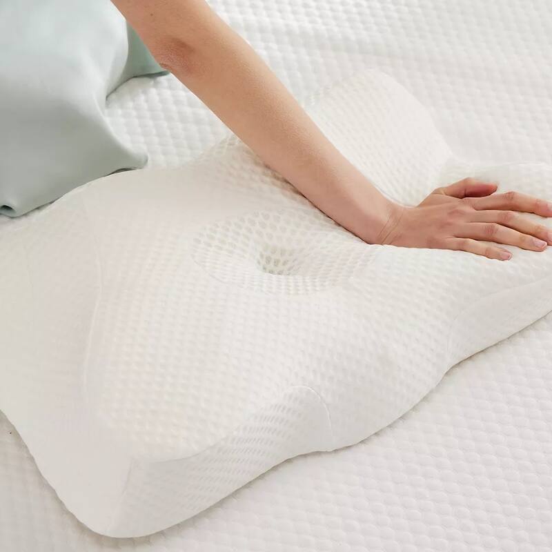 Cervical Neck Pillow - Cooling Orthopedic Contour Memory Foam Pillows for Side, Back & Stomach Sleepers with Pillowcase - White - Single