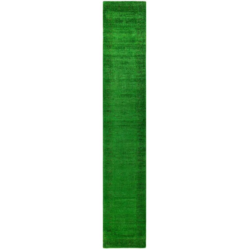 Overdyed One-of-a-Kind Hand-Knotted Area Rug - Green - 2' 4" x 14' 0"