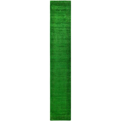 Overdyed One-of-a-Kind Hand-Knotted Area Rug - Green - 2' 4" x 14' 0"