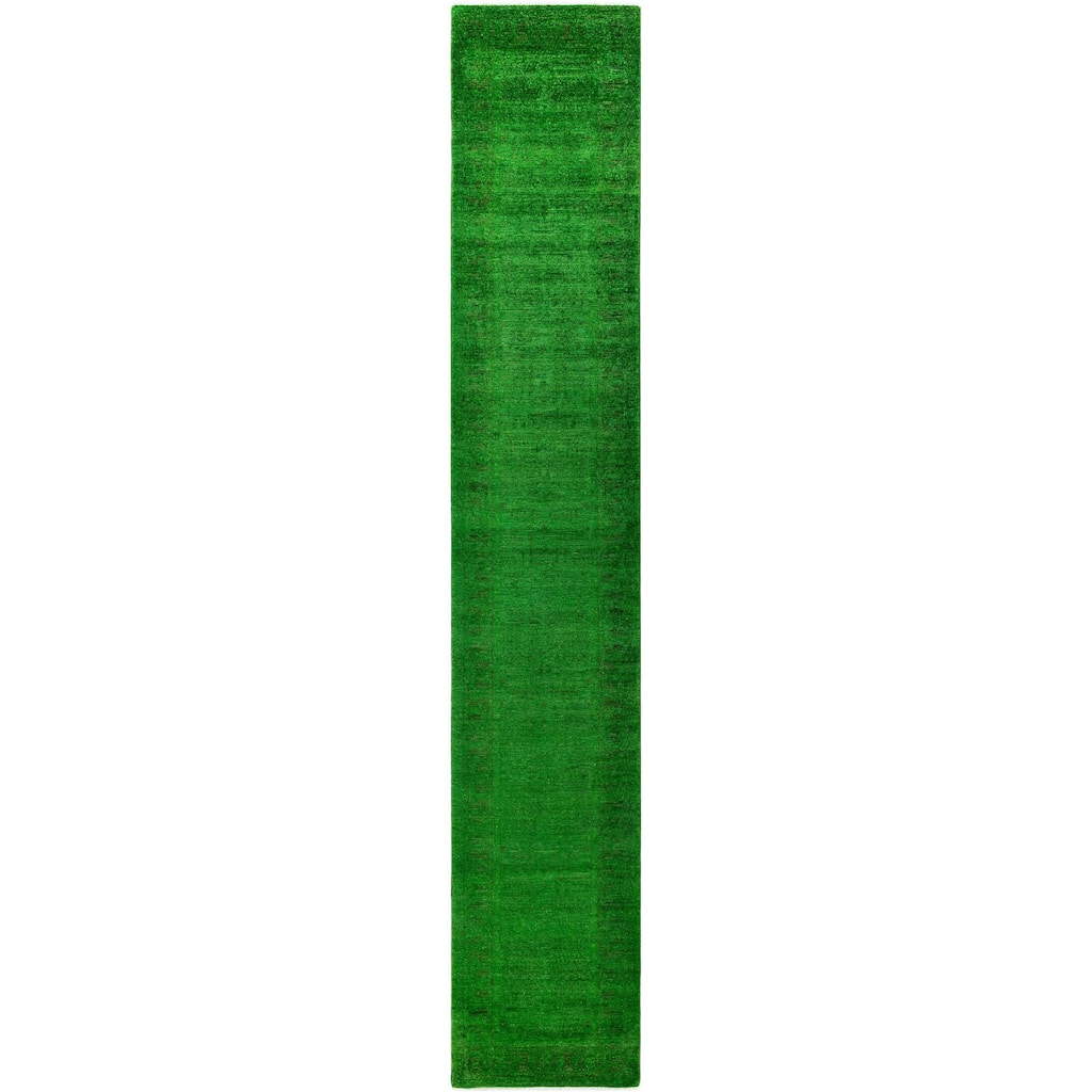 Overdyed One-of-a-Kind Hand-Knotted Area Rug - Green - 2' 4" x 14' 0"