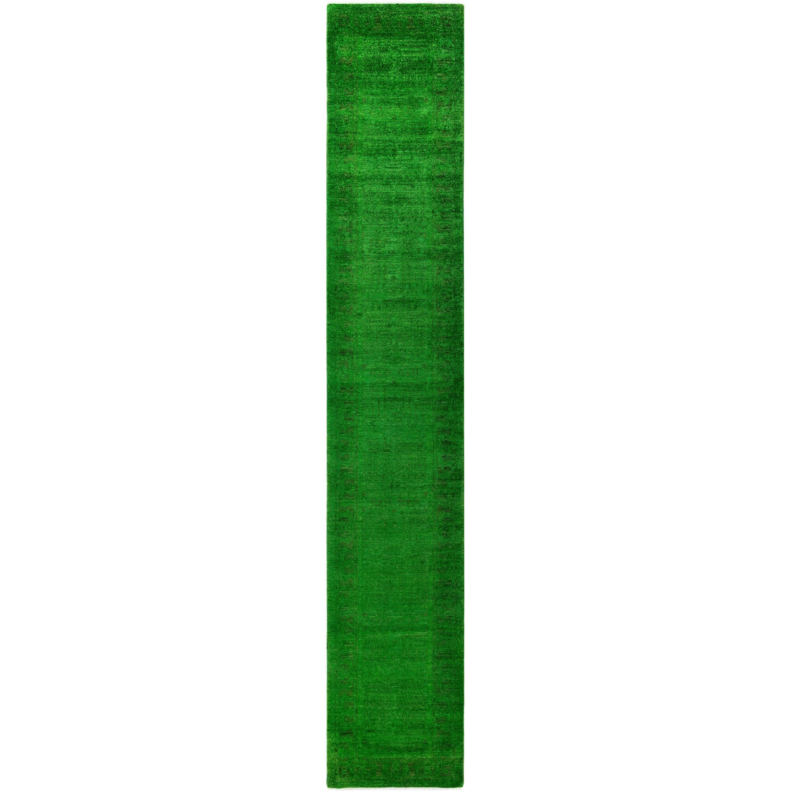 Overdyed One-of-a-Kind Hand-Knotted Area Rug - Green - 2' 4" x 14' 0"