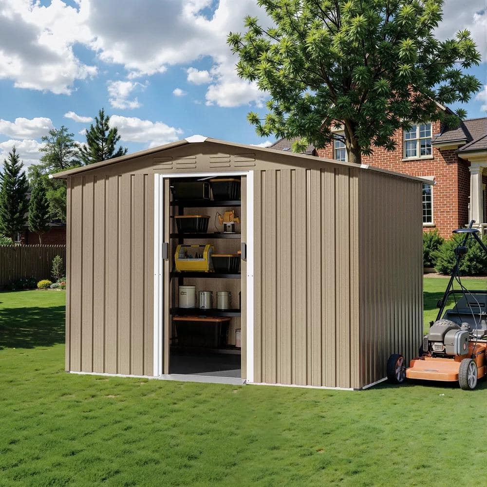 Kullavik Outdoor Metal Storage Shed with Floor and Lockable Sliding Door