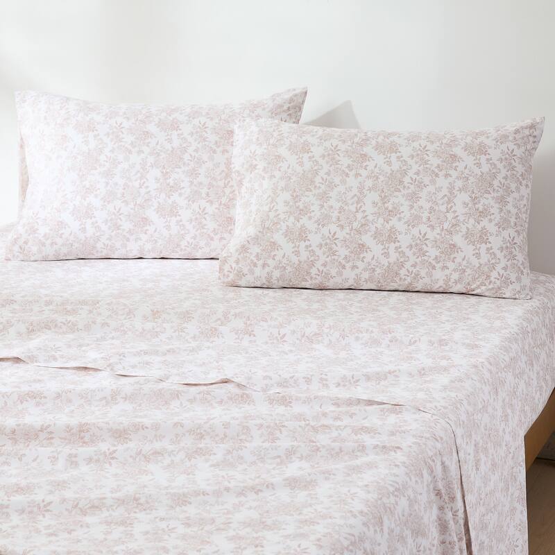 Lush Decor Peony Toile Peach Cotton Sheet Set