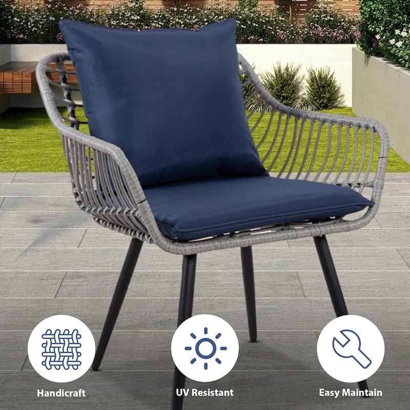 5 Piece Patio Bistro Set with Ottoman, Outdoor Wicker Furniture Sets
