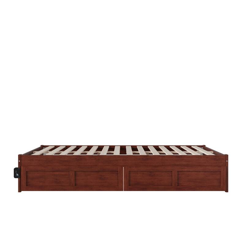 Platform Bed with USB Charger & Drawers - Walnut Finish, Modern Design