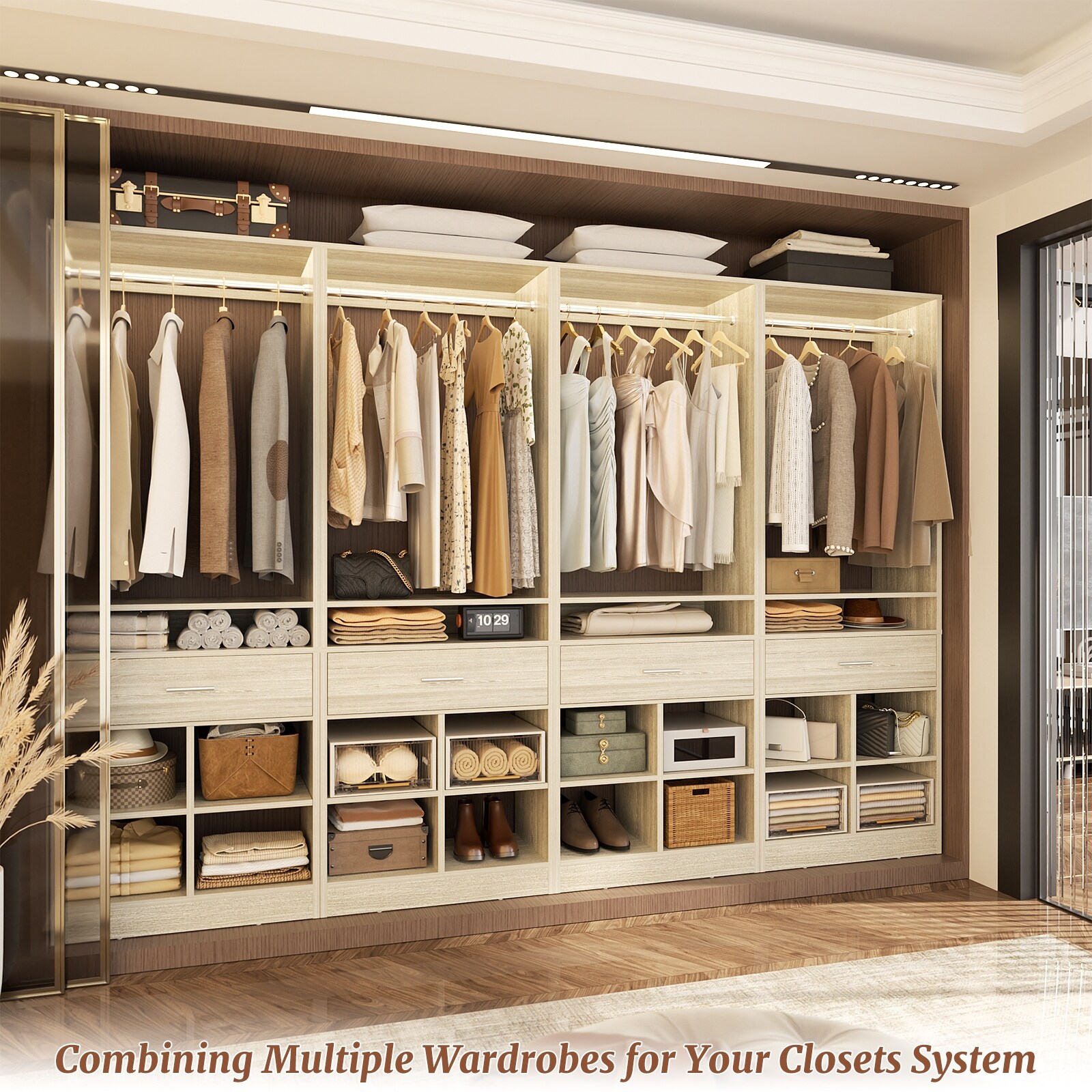 24.5'' W Closet System with Wood Drawer, Freestanding Organizer