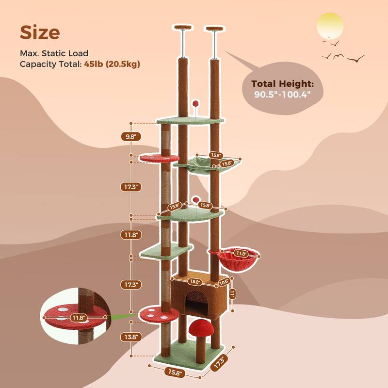 Adjustable Tall Cat Tree Cat Tower with Condo, Hammock and Scratching Post