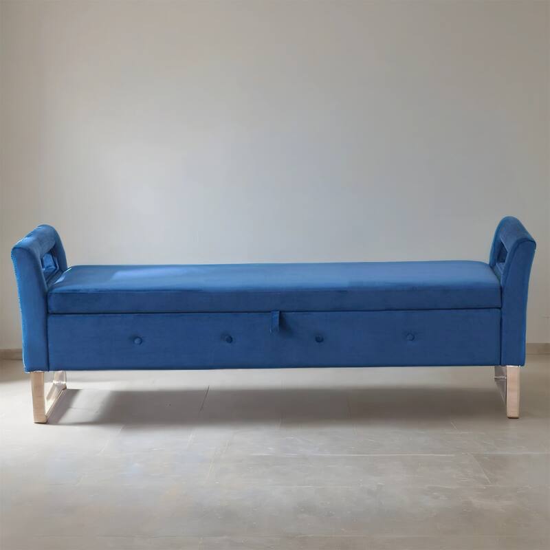 Velvet Storage Bench with Hidden Compartment, 275LB, Silver White Legs