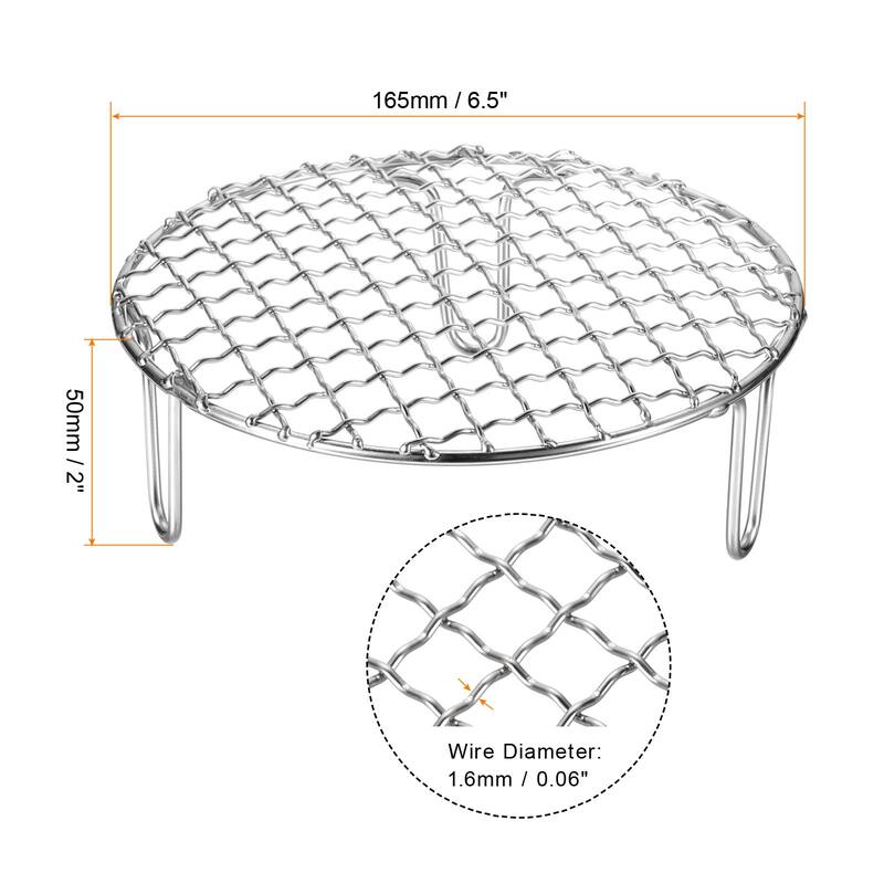 Round Cooking Rack 6.5" Stainless Steel Cross Wire Barbecue Grill W 50mm Legs - 6.5 Inch - Silver