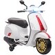 preview thumbnail 1 of 8, Vespa Licensed 6V Electric Motorcycle for Kids with Training Wheels, Music, and FM Radio White