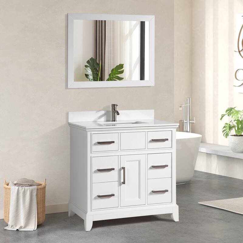 Vanity Art 36" Single Sink Bathroom Vanity Set with Engineered Marble Top and Free Mirror