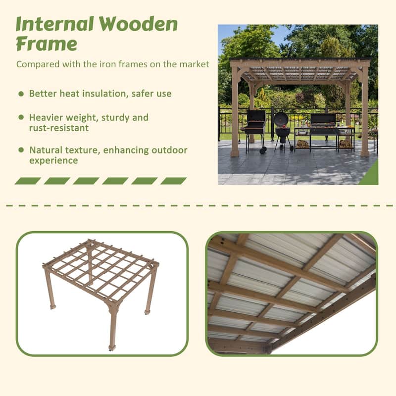 VEIKOUS Wood BBQ Grill Gazebo with Steel Roof for Patio Garden Backyard and Lawn