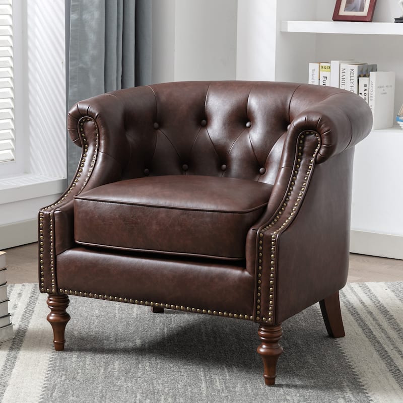 Cleveland Button Tufted Brown Faux Leather Accent Chair by Greyson Living