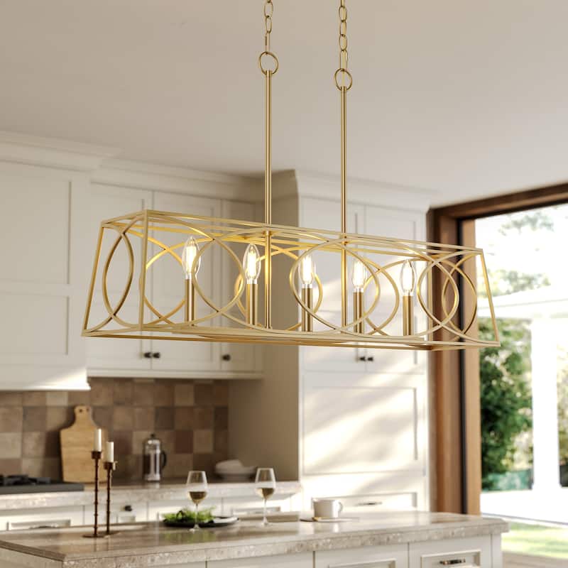36''W Modern Linear Chandelier with Adjustable Height, Geometric Pendant - Champagne Gold
