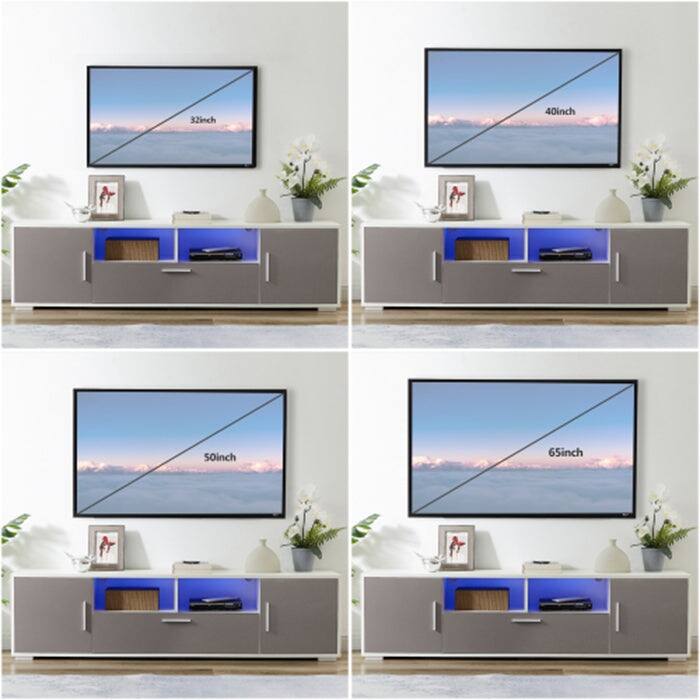 WHITE+GRAY morden TV Stand with LED Lights high glossy front TV Cabinet