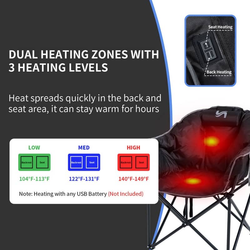 Heated Camping Chair with Headrest Pad, Supports 500lbs, Camping Patio