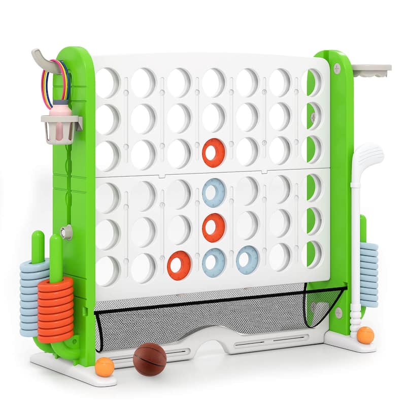 Costway Giant 4-in-a-Row Game Set with Ring-toss, Basketball Hoop, - See Details - White