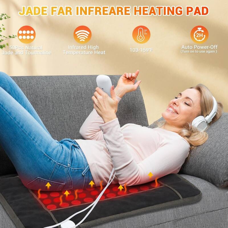 32"x21" Electric Natural and Tourmaline Far Infrared Heating Pad for Back