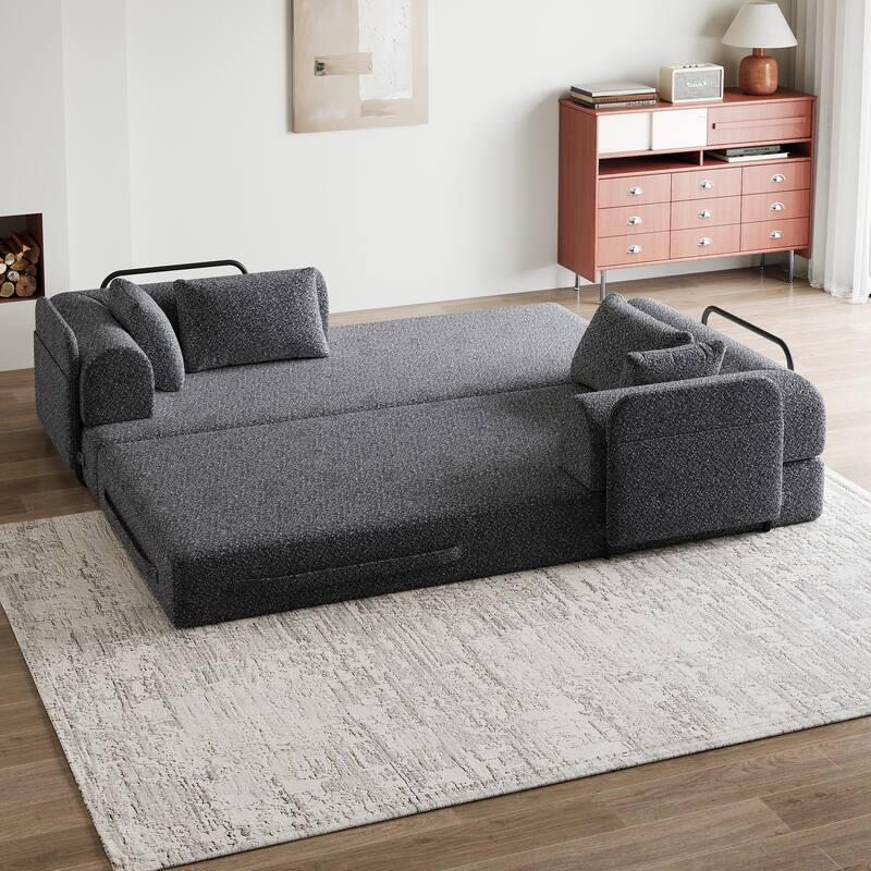 Anmytek Chenille Convertible Sleeper Sofa Bed - With Cylindrical Pillow & Side Pocket