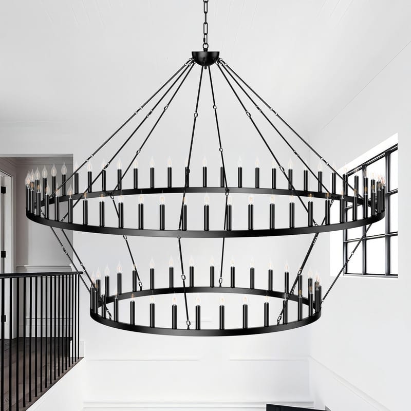 Large Black Wagon Wheel Chandelier Farmhouse Pendant Light Fixture