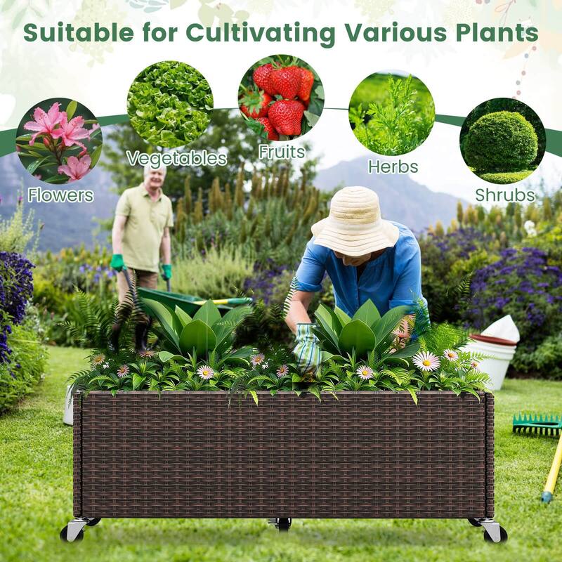Costway 1/2 PCS Raised Garden Bed All-Weather PE Rattan Wicker Patio