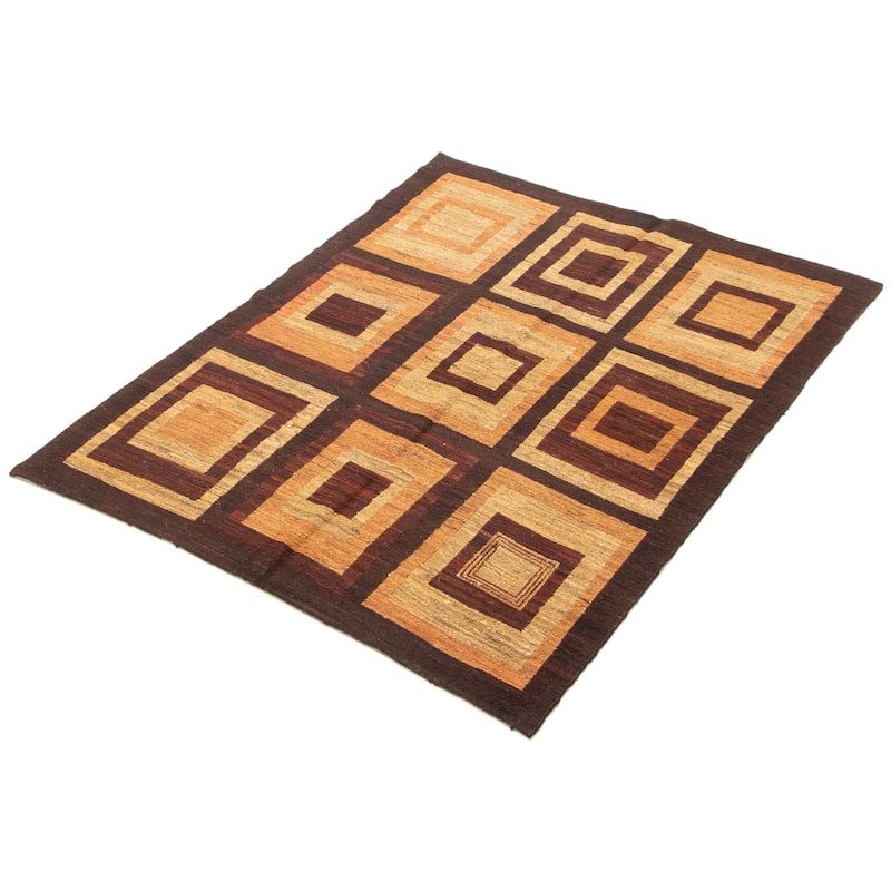 ECARPETGALLERY Flat-Weave Natural Brown Wool Tapestry Kilim - 4'9 x 6'5