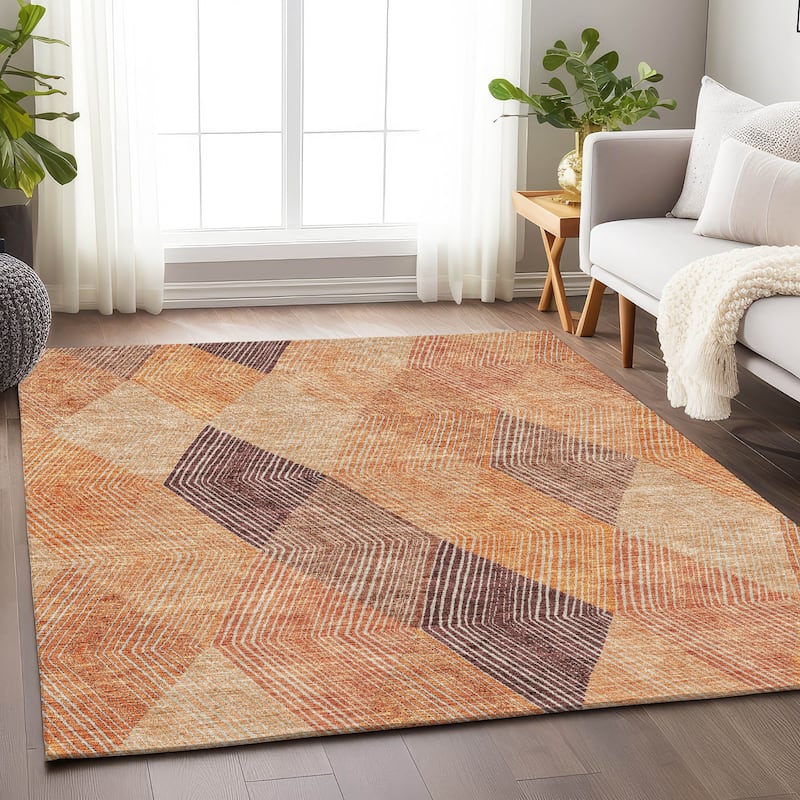 Premium Washable Super Soft Modern Fusion Mayfield Rug - Orange - 5' x 7'6"