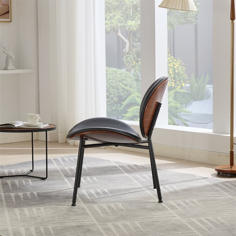 Modern Shell Chair Single Side Chair Tripod Black Leather Lounge Chair