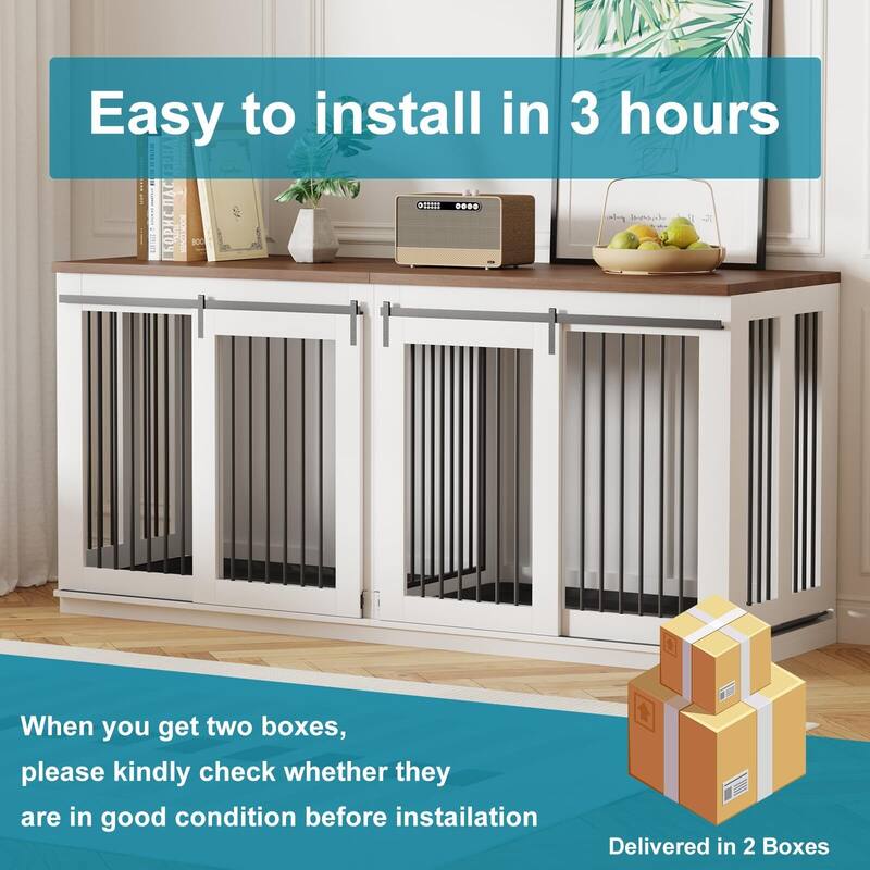 71'' Dog Crate Furniture for 2 Dogs