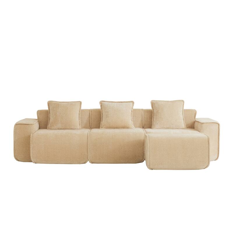 GDFStudio - Streamlined Velvet 3-Seater 108.66" L-Shaped Modular Boneless Sofa with Ottoman