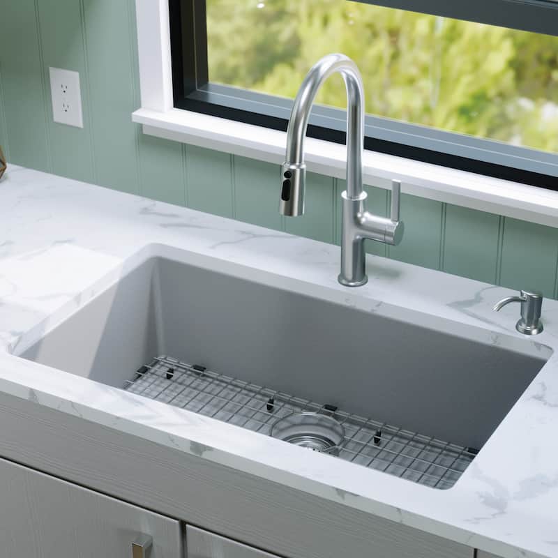 Karran Undermount 32.5 in. Large Single Bowl Quartz Kitchen Sink Kit