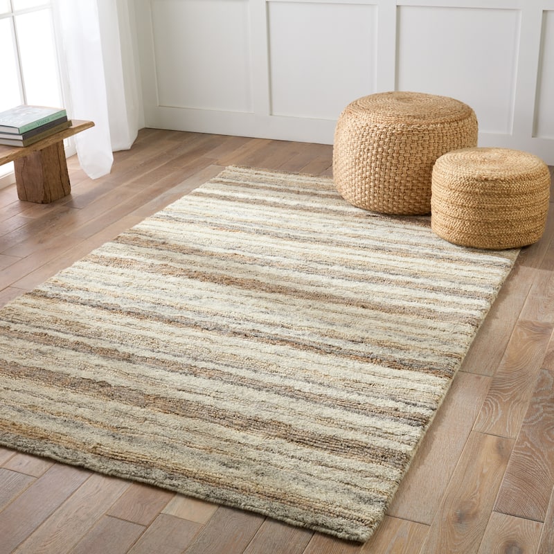 Alvaro Handmade Striped Cream/ Gray Area Rug