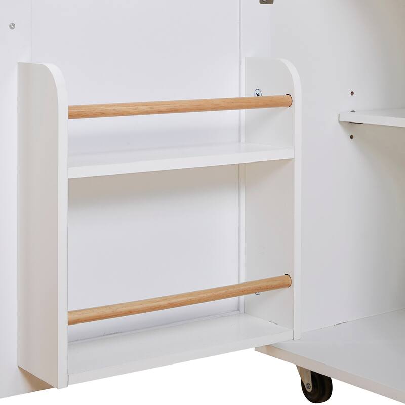 Kitchen Island Cart on Wheels, Rolling Island Kitchen Carts, Kitchen Island with Drop Leaf Wood Top, Drawer & Storage Rack