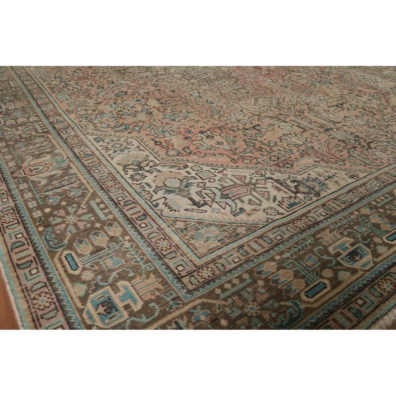 Geometric Pink Tabriz Persian Vintage Area Rug Handmade Wool Carpet - 7'11"x 11'2"