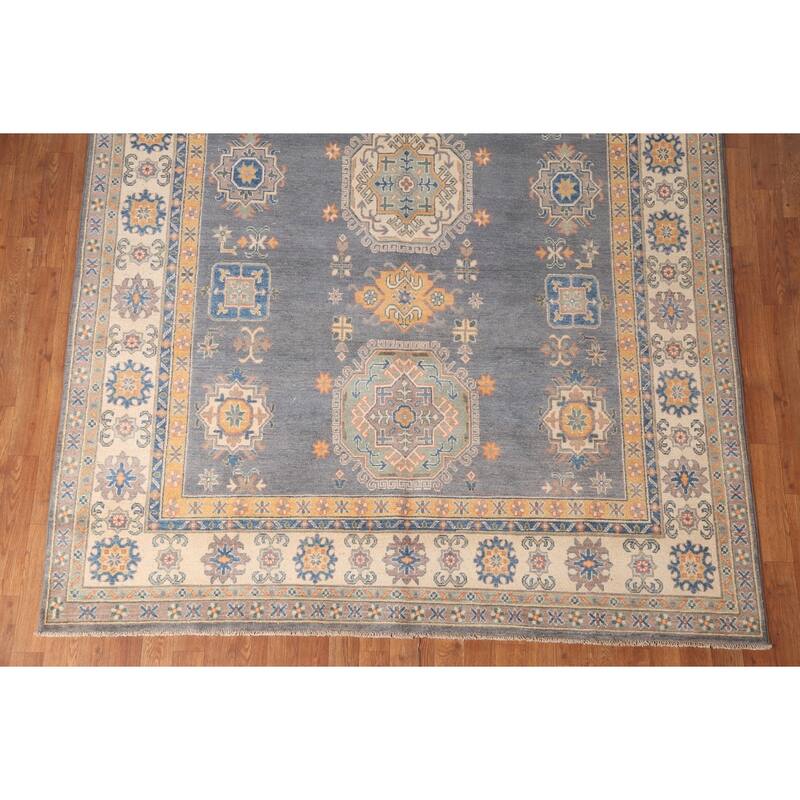 Gray Kazak Living Room Area Rug Hand-Knotted Traditional Wool Carpet - 6'7" x 9'9"