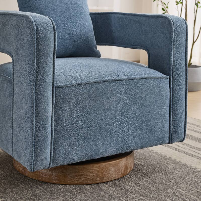 Swivel Accent Chair with Weathered Base, Modern Upholstered Leisure Chair Comfy Single Sofa Armchairs for Living Room/Bedroom