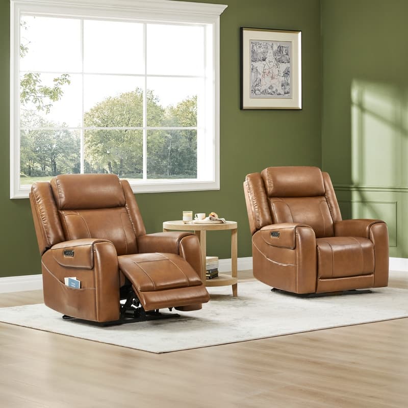 Spruce & Spring Leo Dual Motor Genuine Leather Power Recliner With Power Headrest