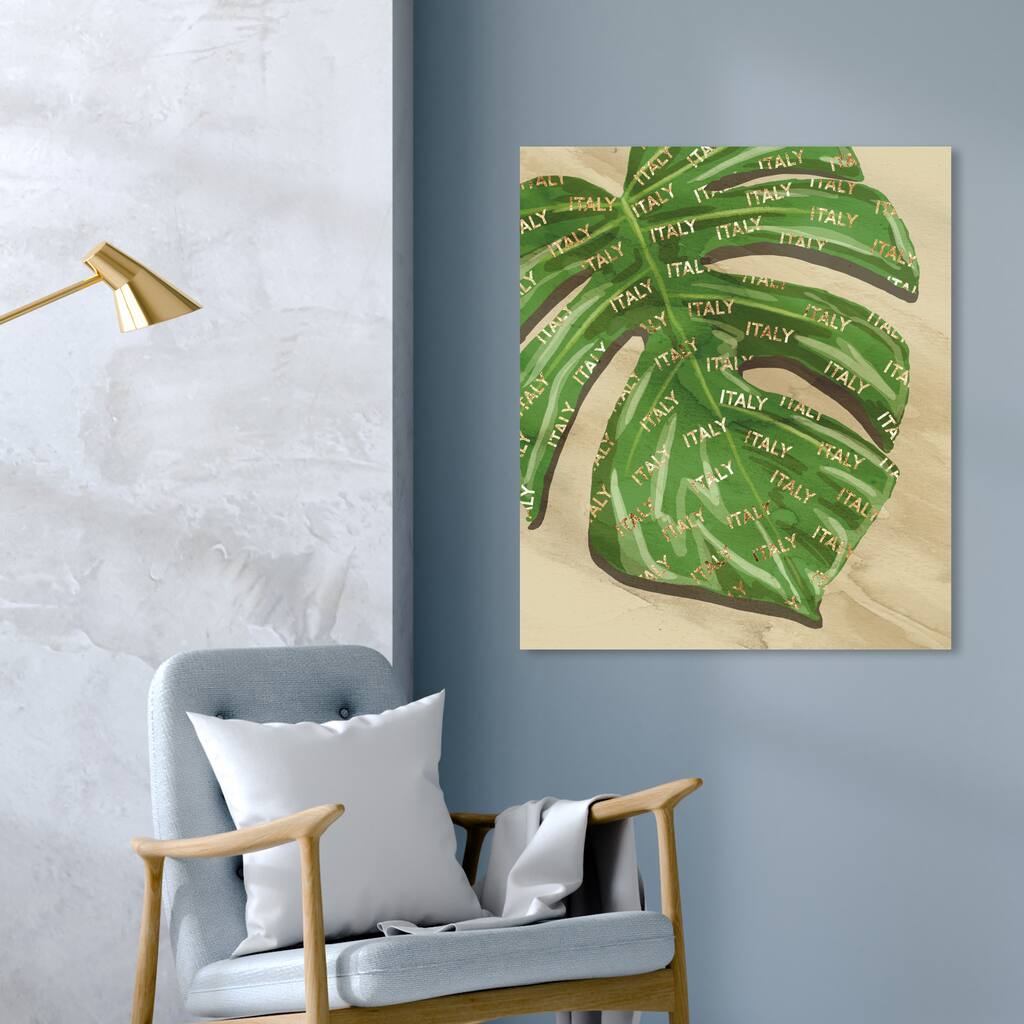 Oliver Gal 'Italy Fashion Leaves' Fashion and Glam Wall Art Canvas Print - Green, Gold