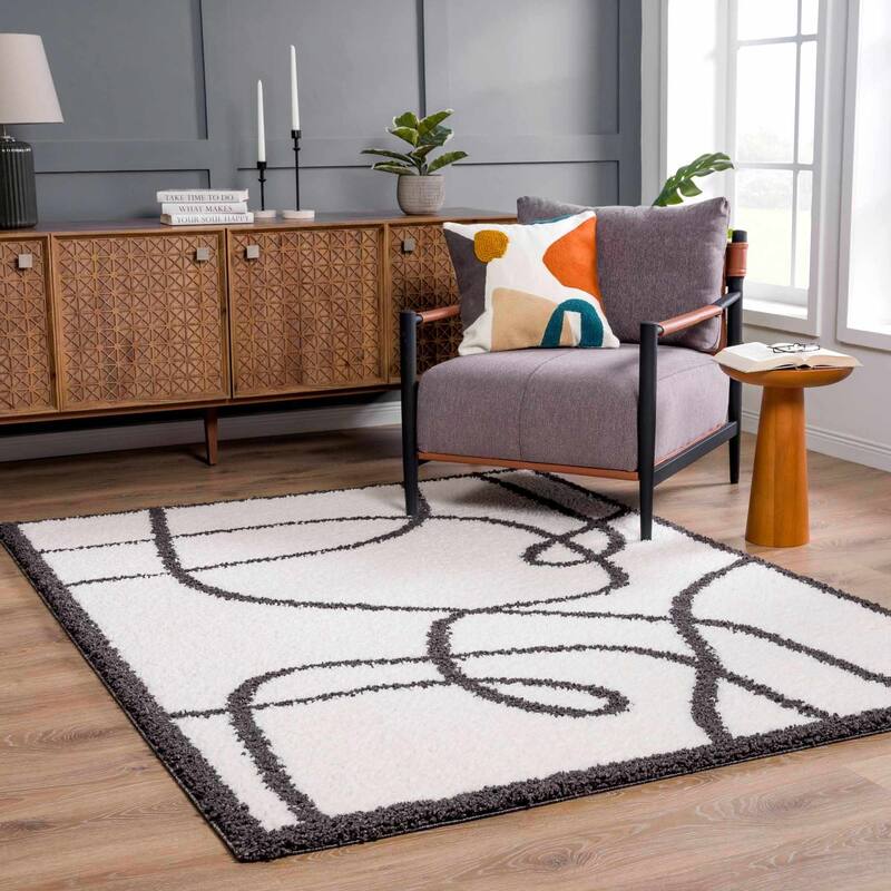Hauteloom Brad Shaggy High Plush Pile Abstract Striped Area Rug