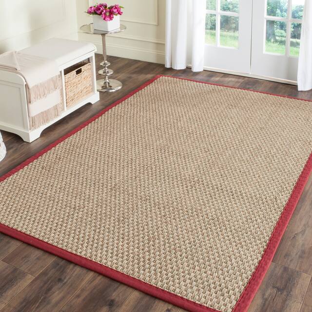 SAFAVIEH Natural Fiber Marina Basketweave Seagrass Rug - 3' x 5' - Natural/Red